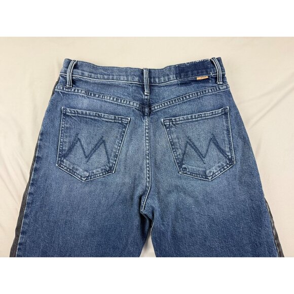 MOTHER Lil Half Pipe Flood High Waist Ankle Wide Leg Jeans Black and Blue Sz 27 - Picture 6 of 13